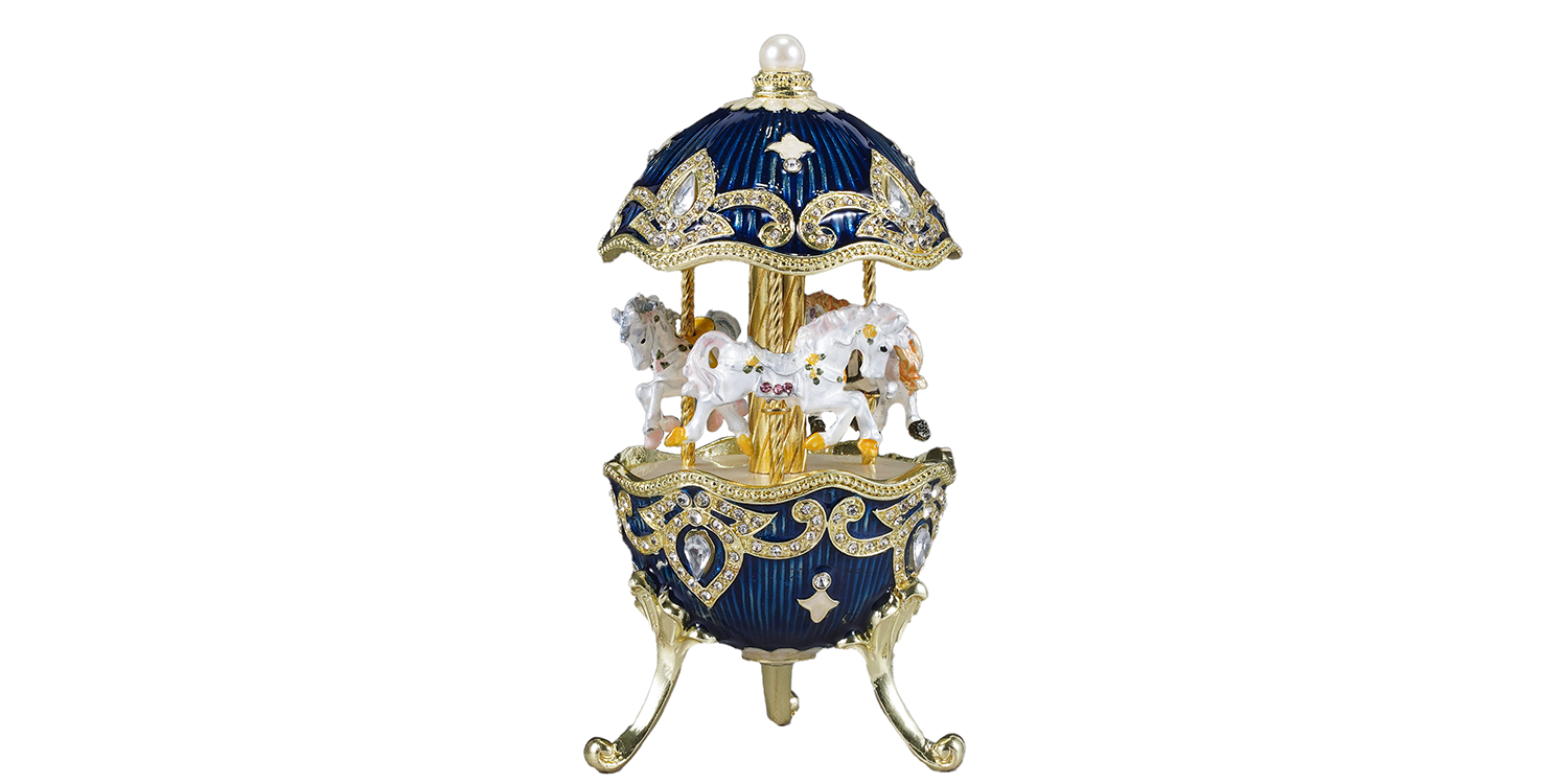 Crown Heritage Collectibles Royal Navy Carousel Horse Music Box, Handmade Home Decoration with White Horses - Crown Heritage Collectibles