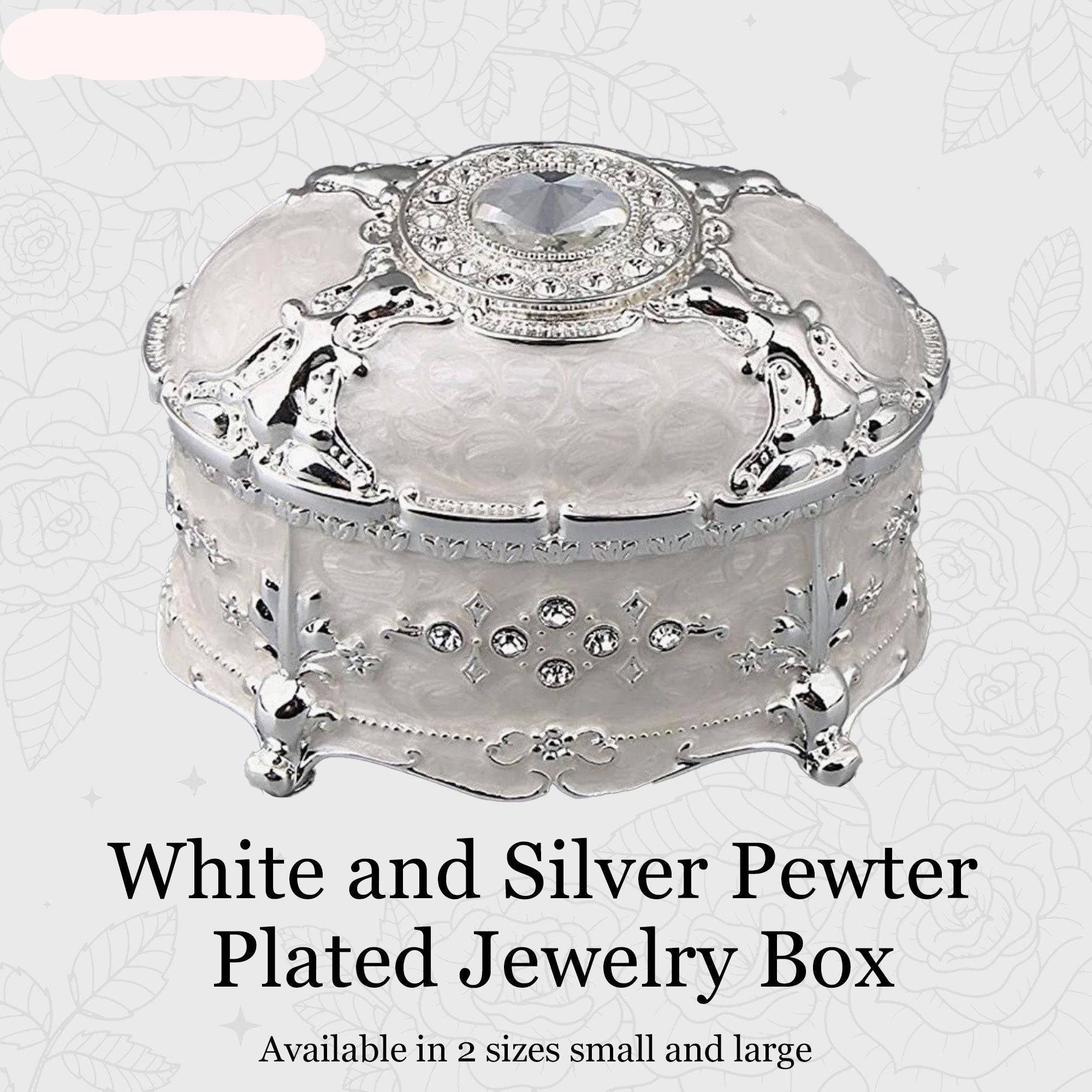 Chic Jewelry box in blanche white and silver design, accented with