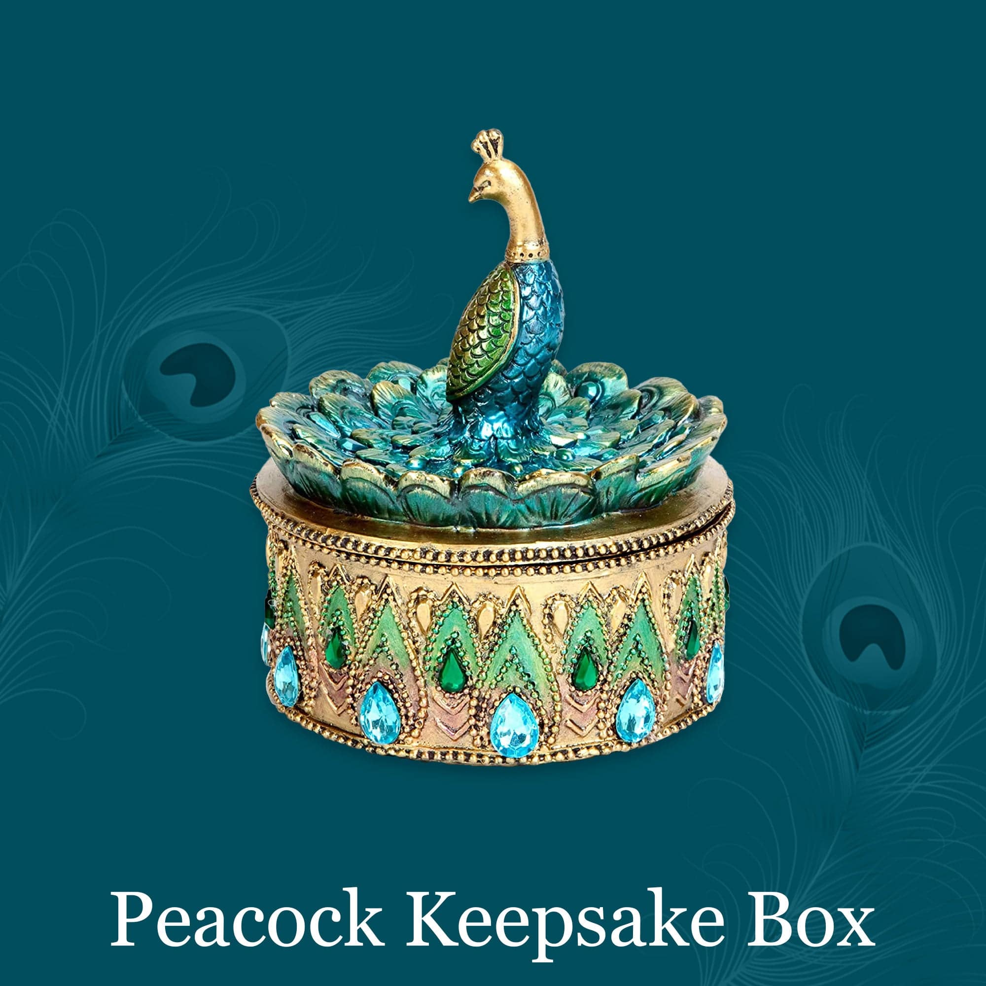 Peacock Keepsake Box - Peacock Art - Golden Jewelry Box. Great
